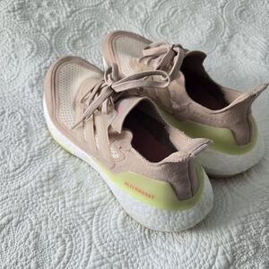 Adidas Women's Ultraboost Beige and Lime Sneakers